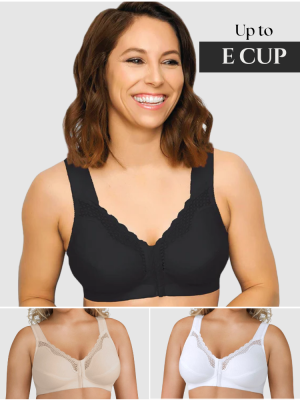 EXQUISITE FORM Front-Close Cotton & Nylon Posture Control Bra 12-24 in cups B-E multiple colours