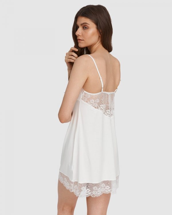 Oh!Zuza Viscose Chemise with Lace detail in Ivory