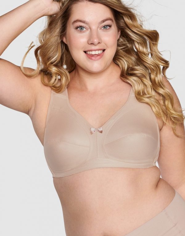 NATURANA Full coverage wide strap Cotton bra B-DD Cups in band sizes 14-36 - Beige & Navy