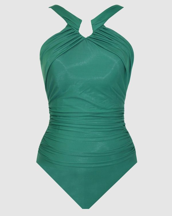 Miraclesuit Rock Solid Aphrodite High Neck Shaping swimsuit - Malachite - Image 4