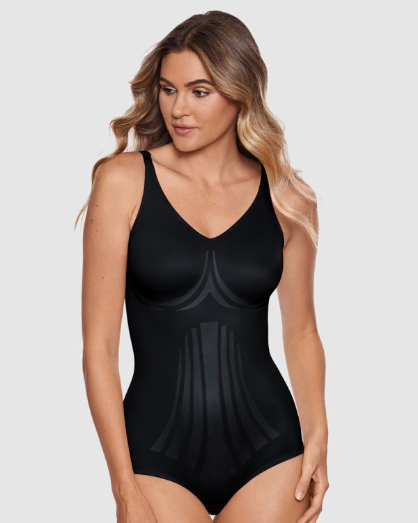 MIRACLESUIT Lycra Fit Sense Extra Firm Control Shaping Bodysuit in Black & Beige - Image 2