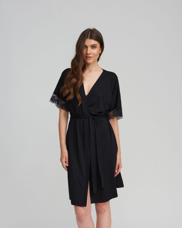 Oh!Zuza Viscose Robe with Lace trim Black - Image 7