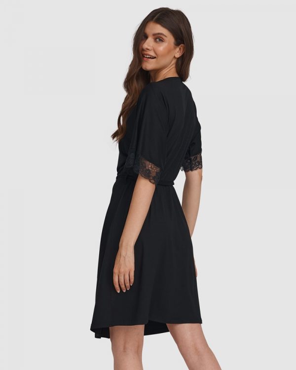 Oh!Zuza Viscose Robe with Lace trim Black - Image 3