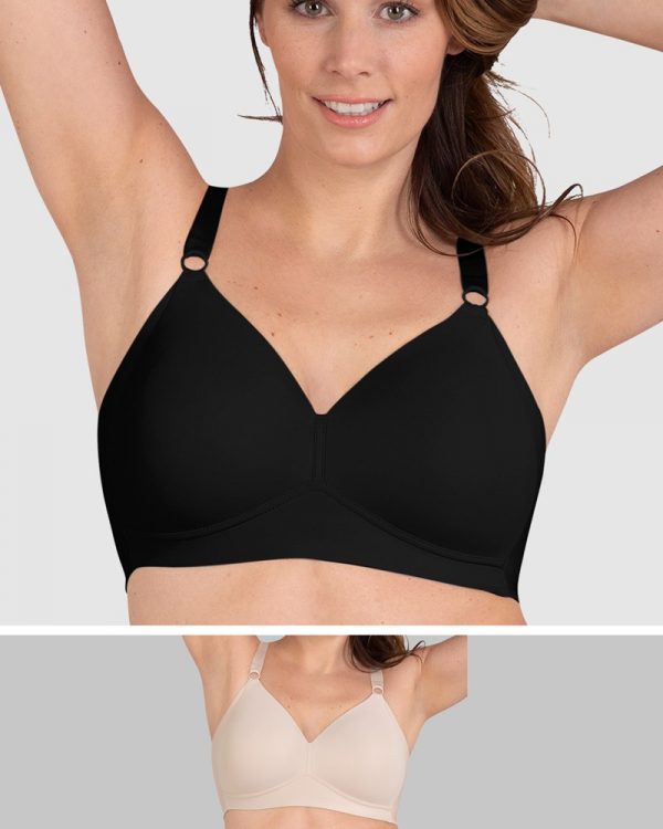 Naturana Side Smoothing Soft Cup Wireless Padded Bra 12-22 in A-D cups - Beige & Black