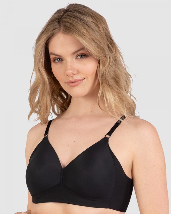 Naturana Side Smoothing Soft Cup Wireless Padded Bra 12-22 in A-D cups - Beige & Black - Image 3