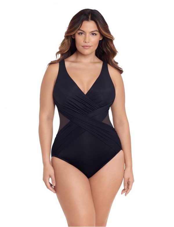 Miraclesuit Illusionists Crossover Draped Plus size Shaping Swimsuit in Black