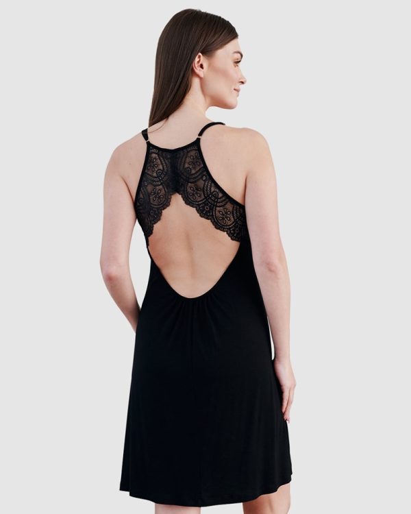 Oh!Zuza Viscose & Lace Short Chemise Nightie with Lace back detail- black - Image 2