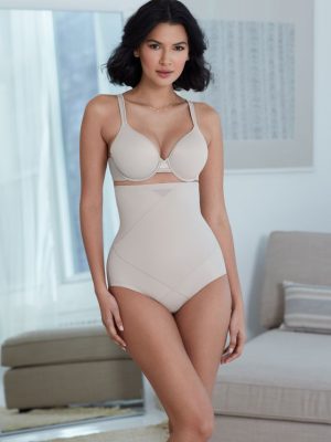 MIRACLESUIT Tummy Tuck High-Waist Shaping Brief - Black & Beige