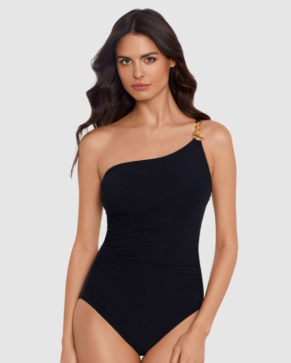 Magicsuit Hyperlink Charlize One Shoulder Shaping Swimsuit with Chain Black - Image 3