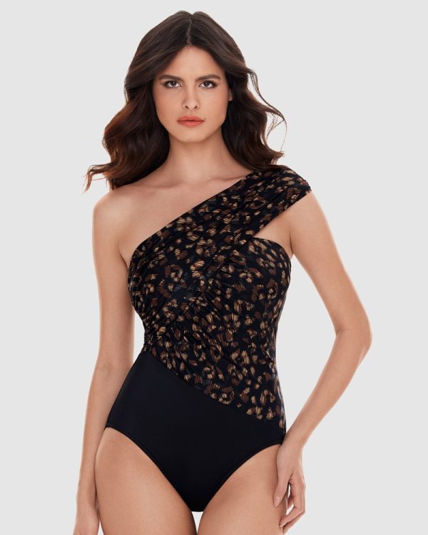 Magicsuit La Paz Goddess One Shoulder Tummy Control Swimsuit Black/Brown - Image 2