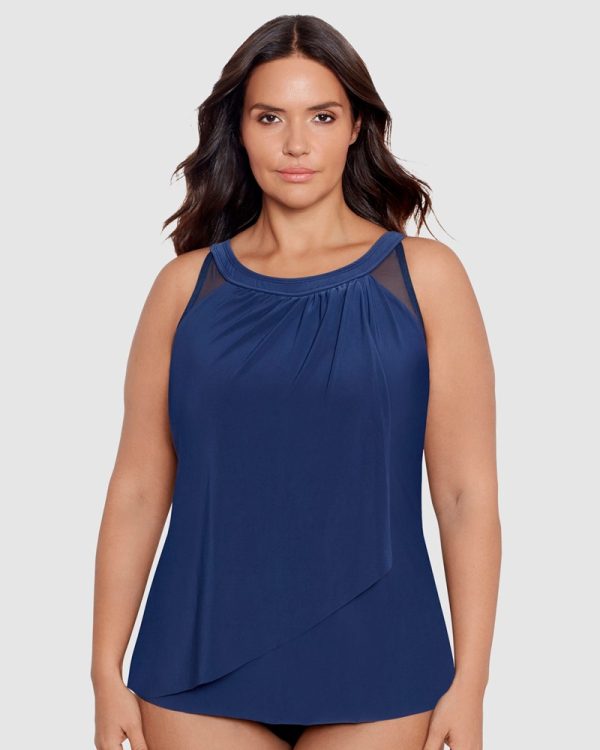 Miraclesuit Illusionists Ursula High Neck Underwired Plus Size Tankini Top in Midnight