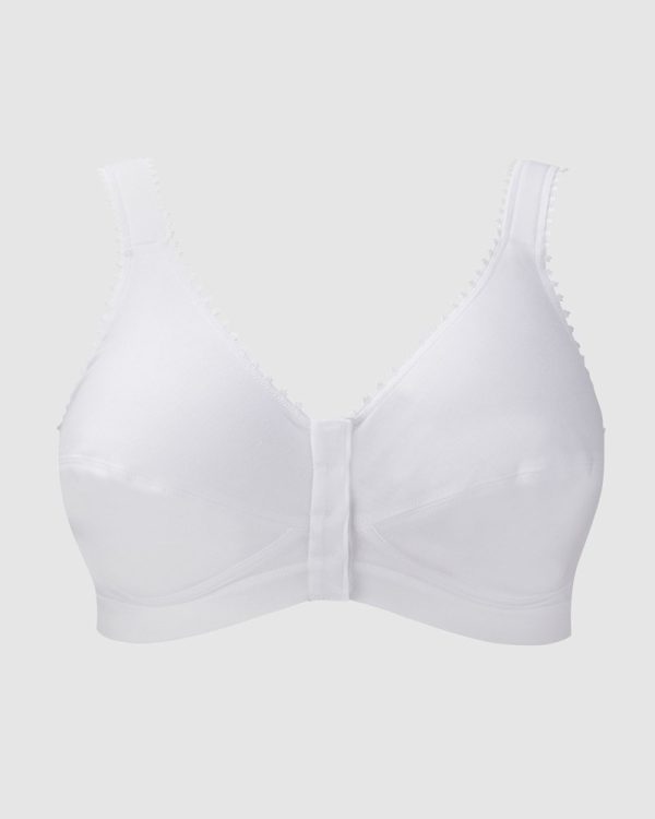 Royce Comfi-Bra front fastening Wireless Pima cotton bra B/C D/DD in bands 10-22 White - Image 2