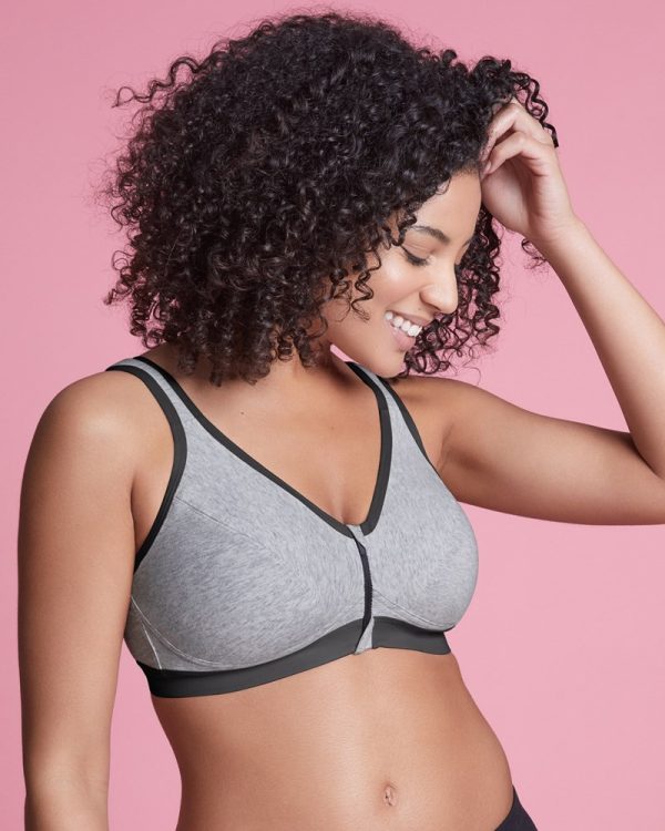 Royce Eden Wireless Organic cotton bra with front-fastening zip in Grey Marle in bands 10-22 - Image 2