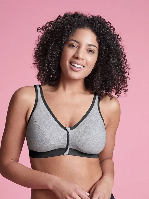 Royce Eden Wireless Organic cotton bra with front-fastening zip in Grey Marle in bands 10-22