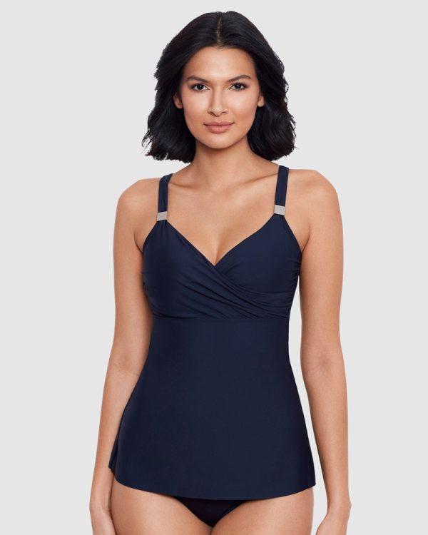 Miraclesuit Surplice Loose Fit Underwired Tankini Top in D-DD-E cups in Midnight