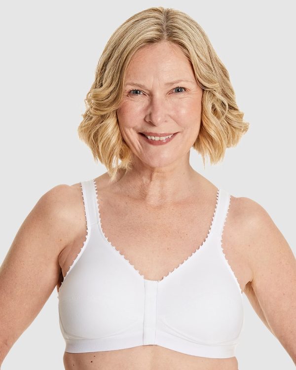 Royce Comfi-Bra front fastening Wireless Pima cotton bra B/C D/DD in bands 10-22 White