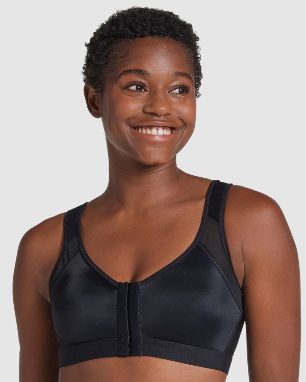 LEONISA Multi/Functional Posture Corrector Wireless Front Open Bra bands 10-20 in B-DD cups Black