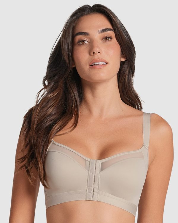 LEONISA Multi/Benefit Posture Corrector Wireless Front Open Bra in bands 12-18 in B-C-D cups Nude - Image 3