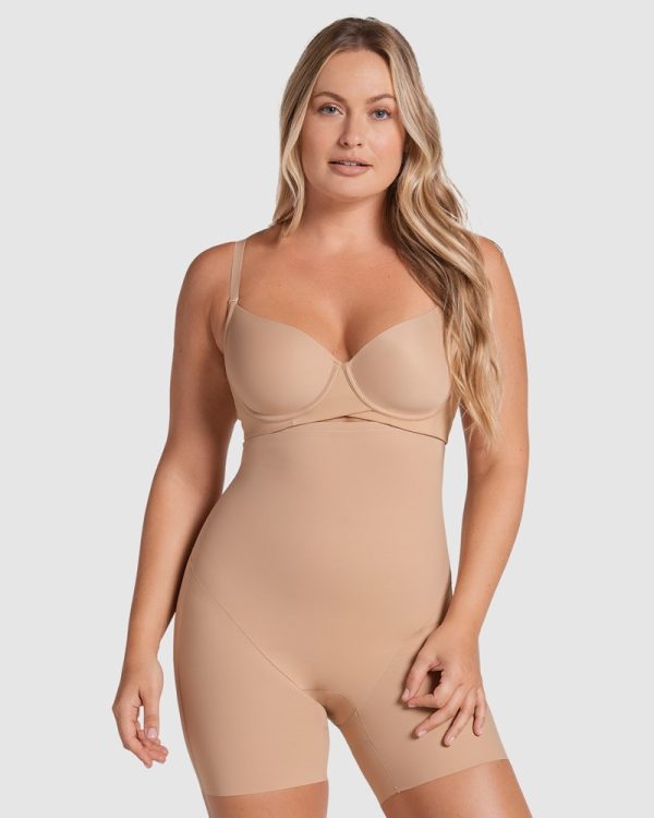 LEONISA On Target Firm Tummy Control Body Shaper thigh high in Nude - Image 2