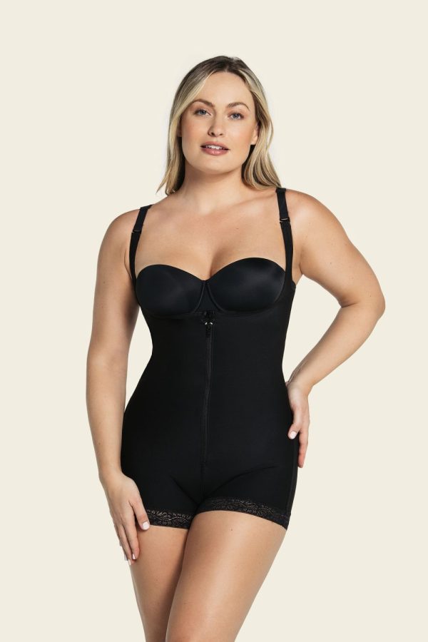 LEONISA TopSculpt Firm Control Cupless Zip Up Body Shaper black