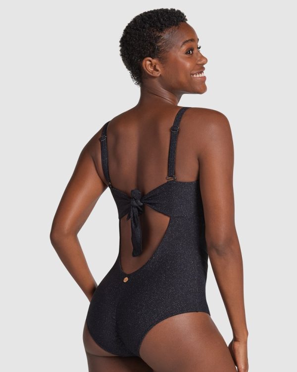 LEONISA Glittery Backless Tummy Shaping One-Piece Swimsuit or Bodysuit with Mesh - Image 3