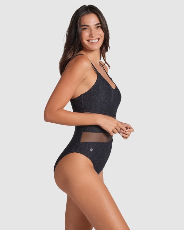 LEONISA Glittery Tummy Shaping One-Piece Swimsuit with Mesh Stripes - Image 2