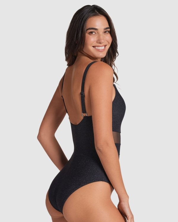 LEONISA Glittery Tummy Shaping One-Piece Swimsuit with Mesh Stripes - Image 3