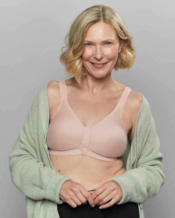 Royce Comfi-Bra front fastening Wireless Pima cotton bra B/C D/DD in bands 10-22 in Blush