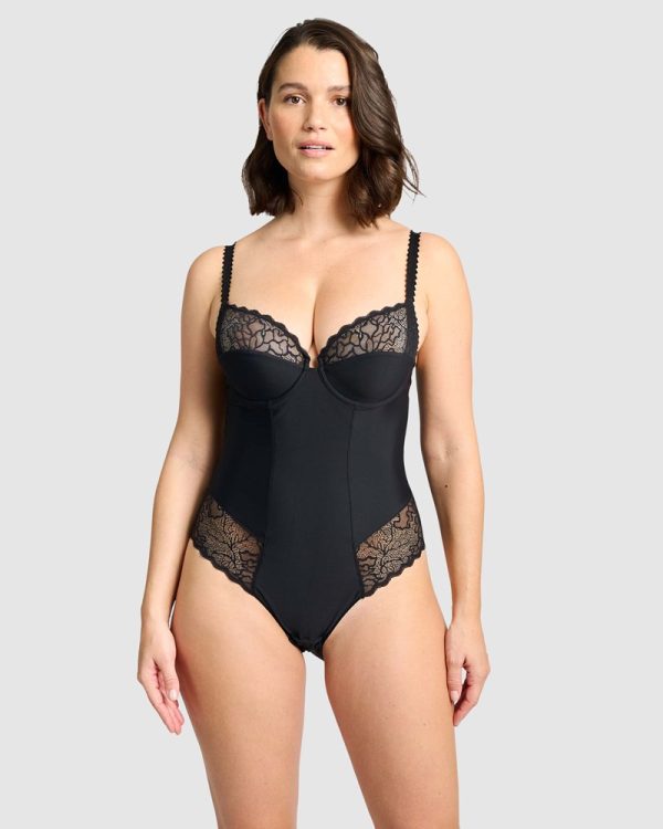 Sans Complexe Oceane Sustainable Underwire Bodysuit with Lace sizes 12-16 in cups C-D-DD Black - Image 2