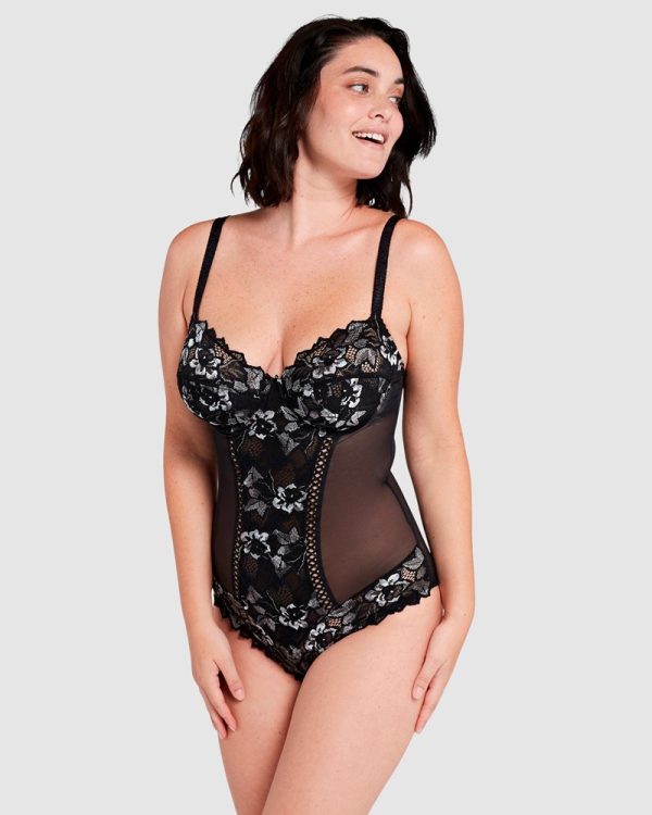 Sans Complexe Arum Underwired Lace Bodysuit sizes 12-16 in cups C-D-DD Blk/Grey/White - Image 2