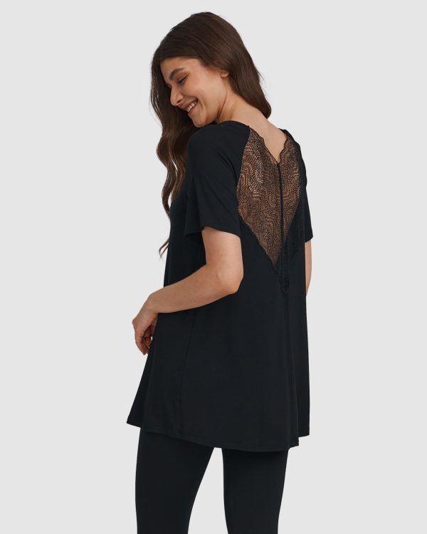 Oh!Zuza Viscose PJ with lace back & capri leggings Black - Image 4