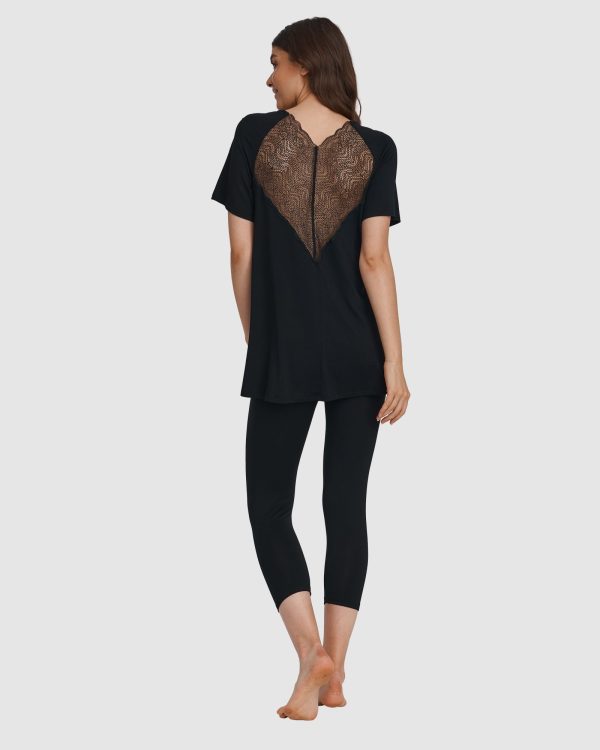 Oh!Zuza Viscose PJ with lace back & capri leggings Black