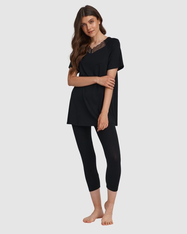 Oh!Zuza Viscose PJ with lace back & capri leggings Black - Image 2