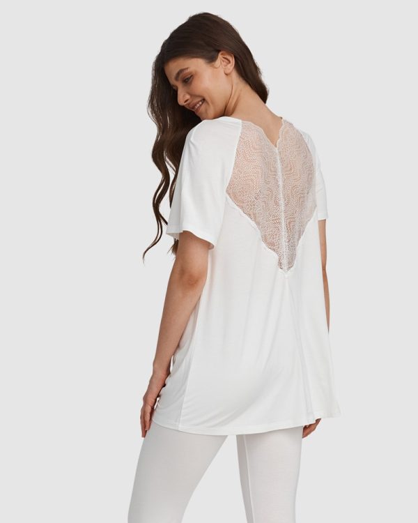 Oh!Zuza Viscose PJ with lace back & capri leggings Ivory