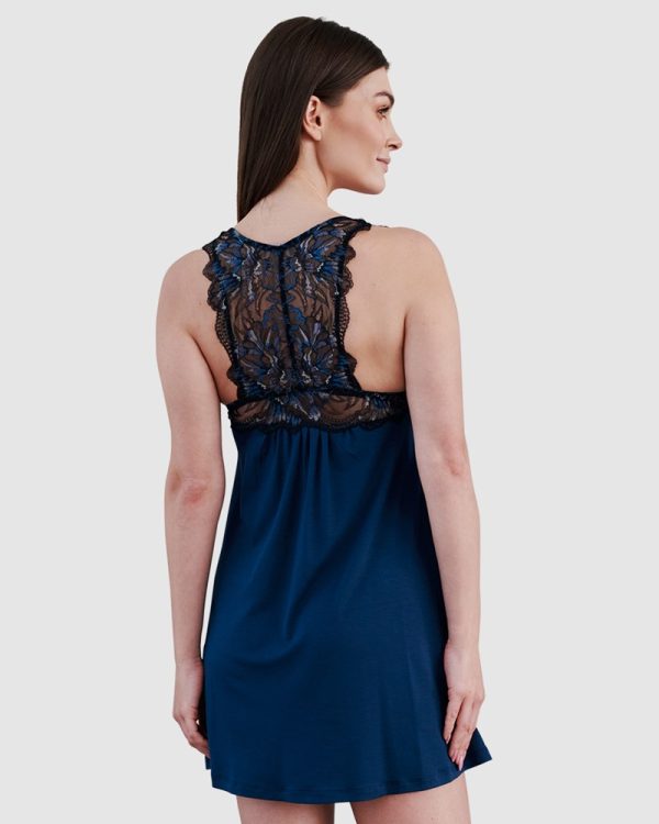 Oh!Zuza Short Viscose & Lace Nightie with Bust Support -Marine Blue - Image 3