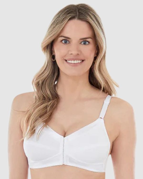 BESTFORM Satin Trim Wirefree Front Close Cotton Bra bands 14-20 B to D cups White - Image 2