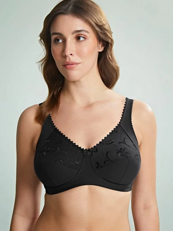 Royce Grace Wirefree Cotton Full Cup Support Bra B-FF cup and bands 10-26 in black