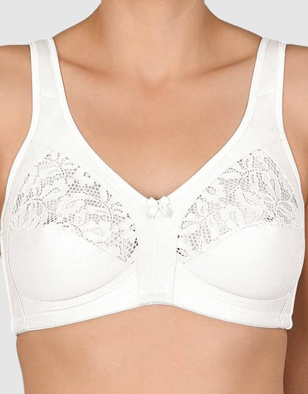 NATURANA Cotton Soft Bra with lace cup trim - Firm Support in B-DD Cups in band sizes 12-24 White - Image 3