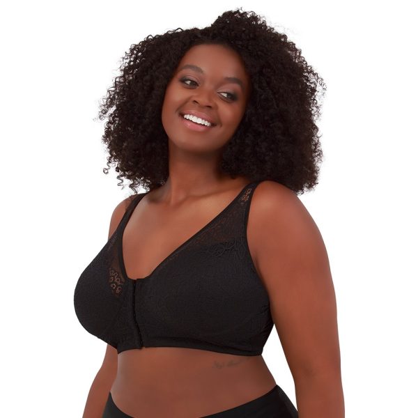 LEADING LADY Nora Back Smoothing Wirefree Front Close Bra With Lace in Black &Beige sizes 16-28 A-DD Cups - Image 4