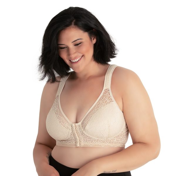 LEADING LADY Nora Back Smoothing Wirefree Front Close Bra With Lace in Black &Beige sizes 16-28 A-DD Cups