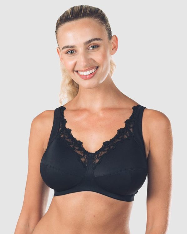 Royce Robyn Wirefree Full Cup Support Bra with Cotton bands 10-22 DD-GG Cup in Black