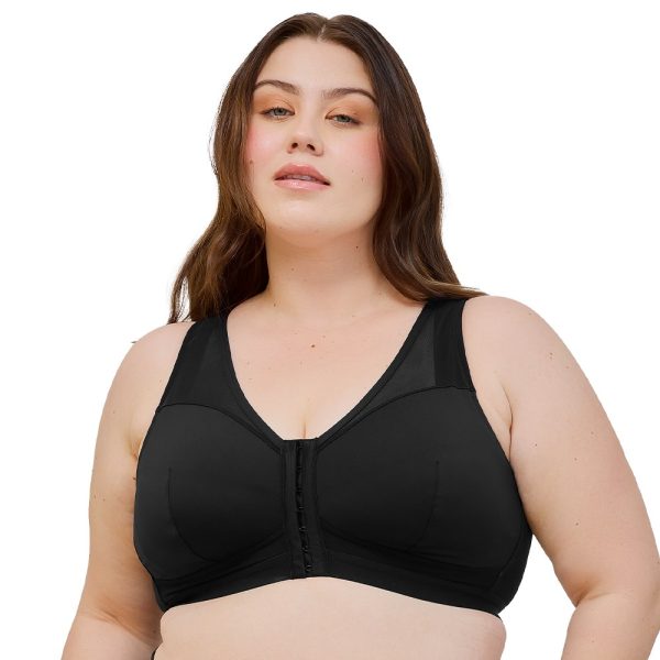 LEADING LADY The Harper Plus Size Back Smoothing Wirefree Front Close Bra Black & Sand bands12-34 A-G cups - Image 2