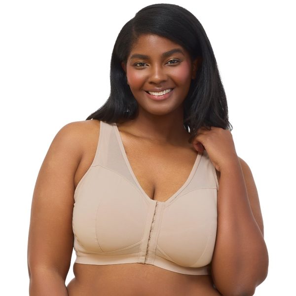 LEADING LADY The Harper Plus Size Back Smoothing Wirefree Front Close Bra Black & Sand bands12-34 A-G cups - Image 4