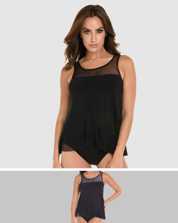 Miraclesuit Illusionists Mirage Floaty Layered DD Tankini Top- Black - Image 2