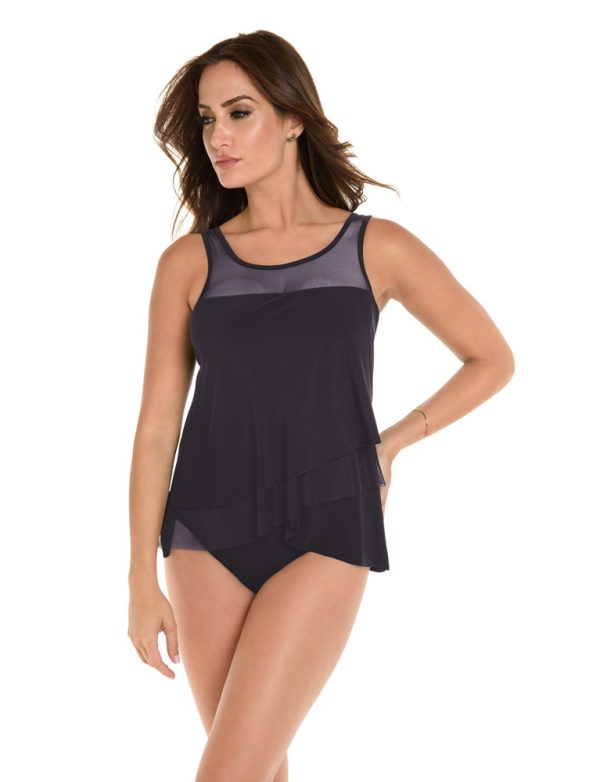 Miraclesuit Illusionists Mirage Floaty Layered Tankini Top- Midnight