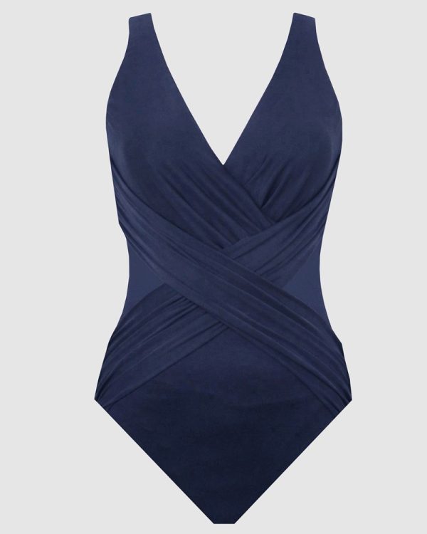 Miraclesuit Illusionists Crossover Draped Plus size Shaping Swimsuit in Midnight - Image 2