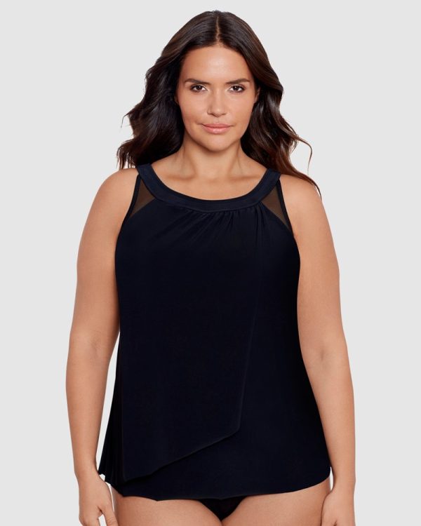 Miraclesuit Illusionists Ursula High Neck Underwired Plus Size Tankini Top in Black