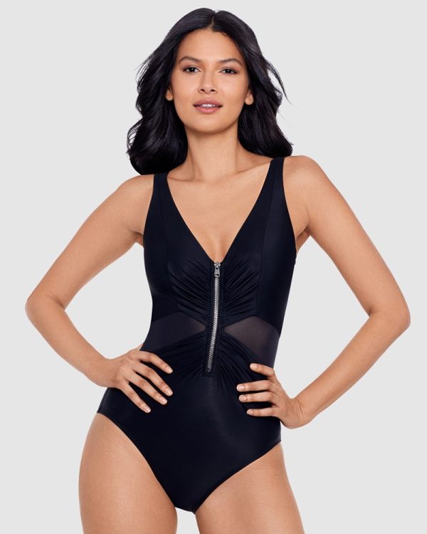 Miraclesuit Network New Vive Underwire Zip Front One Piece Shaping Swimsuit