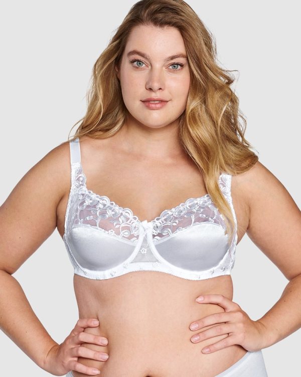 NATURANA Embroidered Underwired Balconette Bra B-DD Cups in band sizes 12-22 White