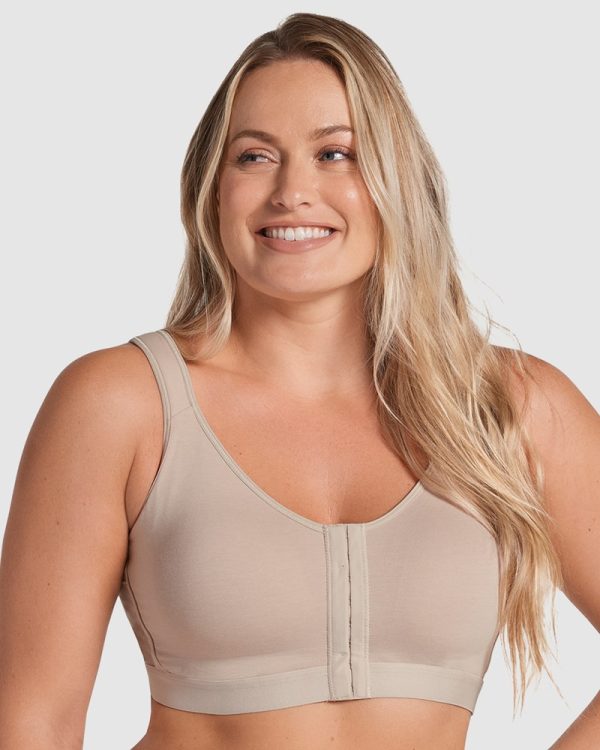 LEONISA All-in-One Cotton Posture Corrector Wireless Front Open Bra S to XL Nude - Image 5